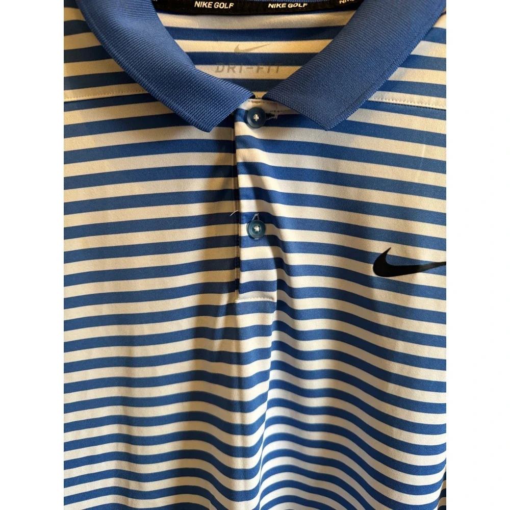 Nike Golf Dri-FIT Men's Striped Polo Shirt Blue White Short‎ Sleeve  XL